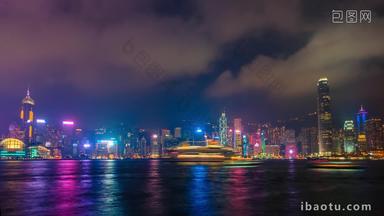 在香港城市景观市区的晚上